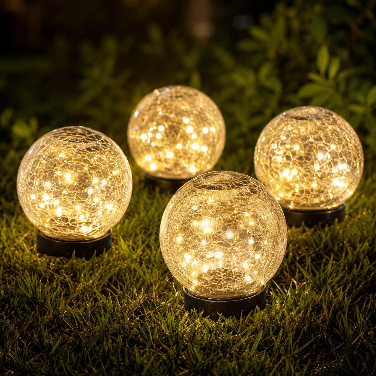Ciskotu 4er Set Bruchglas Solarleuchten – 120 LED Gartenbeleuchtung IP44 Wasserdicht
