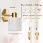 Lightess Wandleuchte Gold mit Dimmschalter – Verstellbar 350° E27 Vintage Leinenschirm – Bild 2