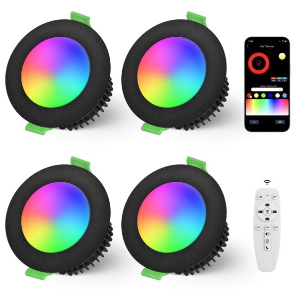 YindaLux 4er LED Einbaustrahler RGB mit App & Fernbedienung – Dimmbar, IP44, 500lm für Badezimmer