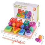 Hoiloie Montessori Holzspielzeug 3 in 1 – Stapel-, Form- und Angelspiel für Kinder ab 1 Jahr – Bild 2