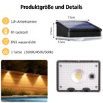 6er Set Solar Wandleuchten mit 3 Farbtemperaturen – IP65 wasserdicht für Garten & Terrasse – Bild 2