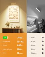 FULNIX Wandleuchte Holz mit 7500mAh Akku – Kabellose LED-Leuchte mit Fernbedienung & 360° Drehung – Bild 7