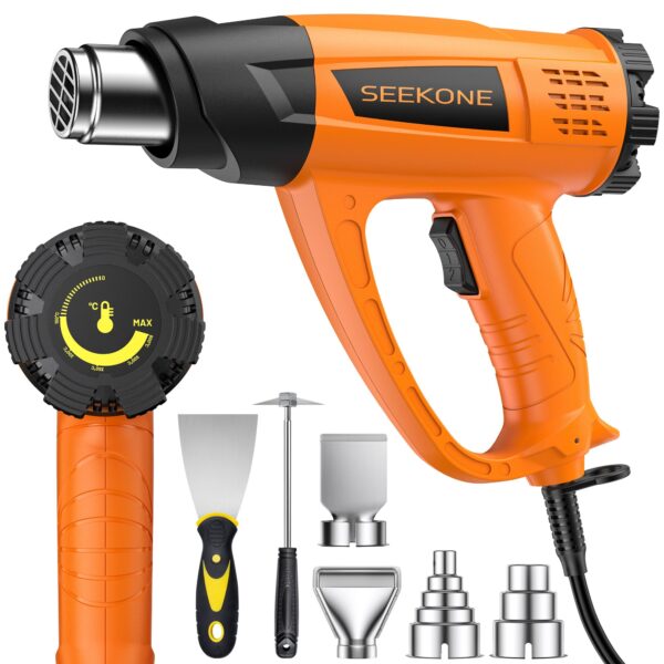 SEEKONE Heissluftpistole 2000W mit Keramik-Heizkern – 60-600°C variable Temperaturregelung & 7er Zubehör-Set