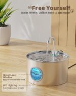 GIOTOHUN Katzenbrunnen 2.2L Edelstahl mit Sichtfenster – Automatischer Wasserspender für Katzen & Hunde – Bild 3