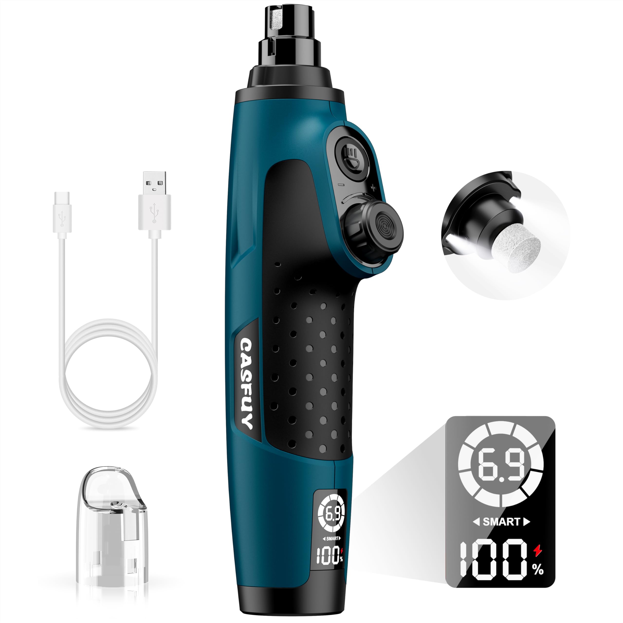 Casfuy N90 Krallenschleifer für Hunde – 6-Gang mit LED & 2000 mAh Akku