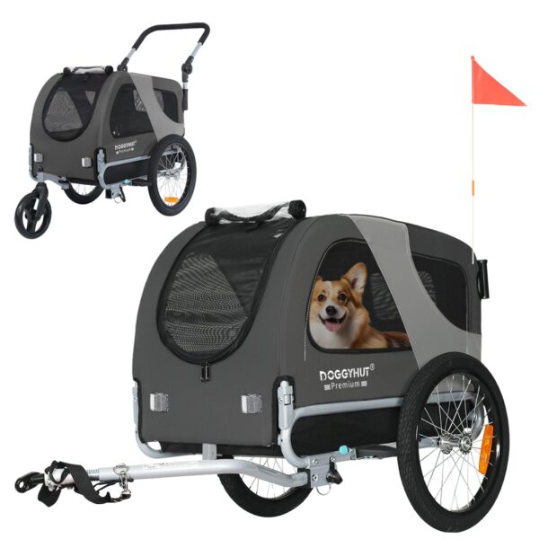 DOGGYHUT® Premium M Hundeanhänger 2-in-1 – Fahrradanhänger & Jogger für Hunde bis 23 kg