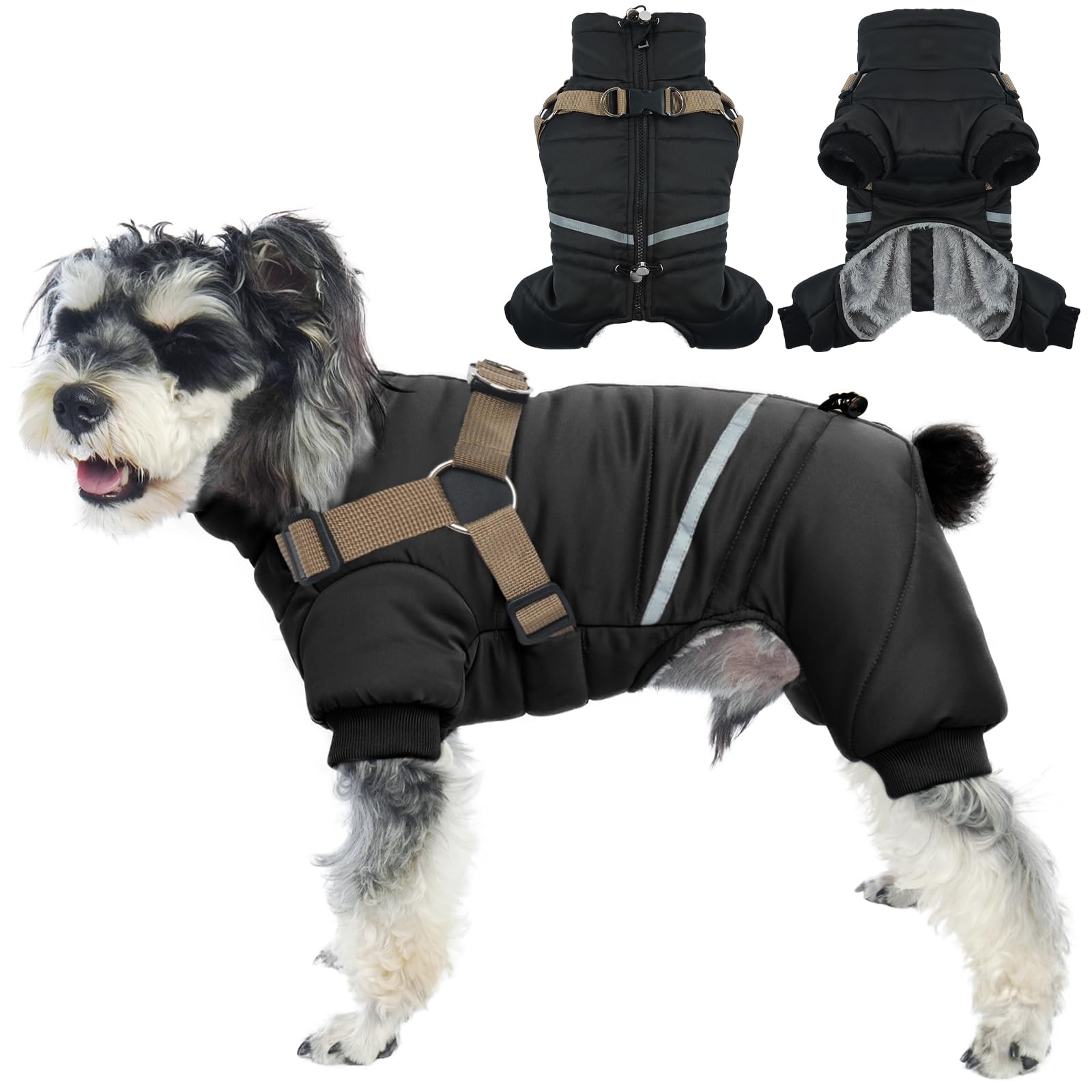 Hjyokuso Wasserdichter Hundemantel mit Geschirr – Winterjacke für kleine bis grosse Hunde S-XL