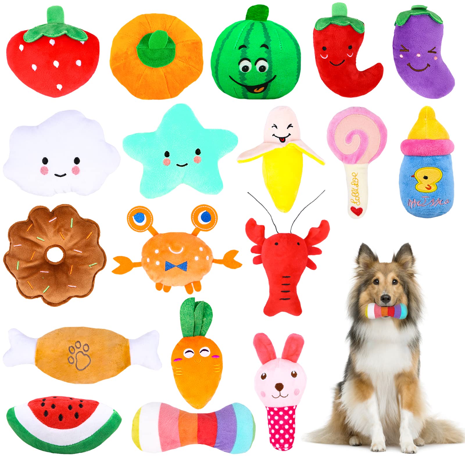 AOKEASE Hundespielzeug 18er Set – Quietschendes Plüschspielzeug für Welpen & grosse Hunde