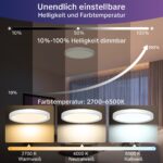 Aulaiyi LED Deckenleuchte 50cm, 36W RGB Dimmbar – Fernbedienung & Farbwechsel – Bild 3