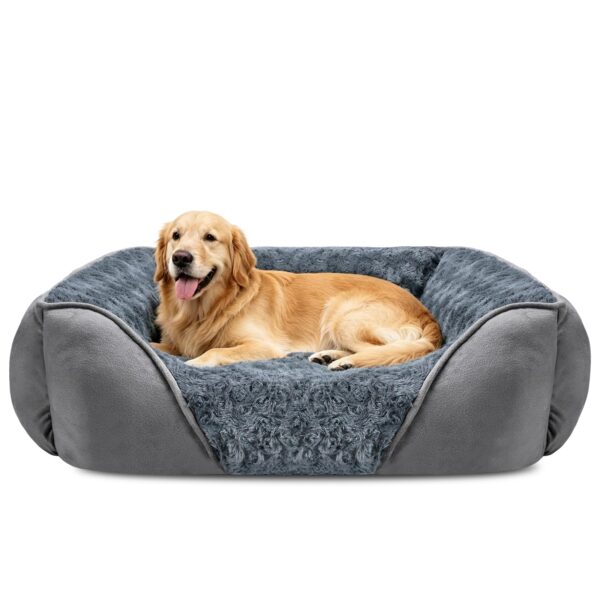 JOEJOY Hundebett XL 89x63cm – Orthopädisches Hundebett mit Rosensamt & Wildlederplüsch