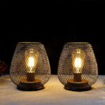 TRIROCKS 2er Set Batterieleuchten 17cm mit LED Edison Birne – Kabellose Tischlampen Braun – Bild 3