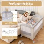 DREAMADE 4 in 1 Reisebett 120 x 60 cm mit Matratze – Beistellbett, Wickeltisch & Laufgitter ab Geburt – Bild 7