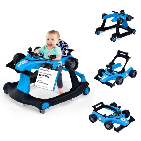 COSTWAY 4 in 1 Lauflernwagen Autofoermig – Höhenverstellbar mit Musik & Licht für Babys ab 6 Monaten
