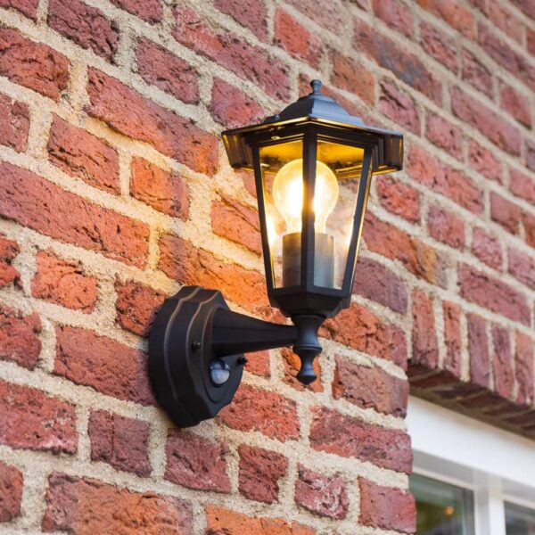 HOFTRONIC Huron LED-Wandleuchte mit Bewegungsmelder – IP44 Aussenleuchte E27 Schwarz