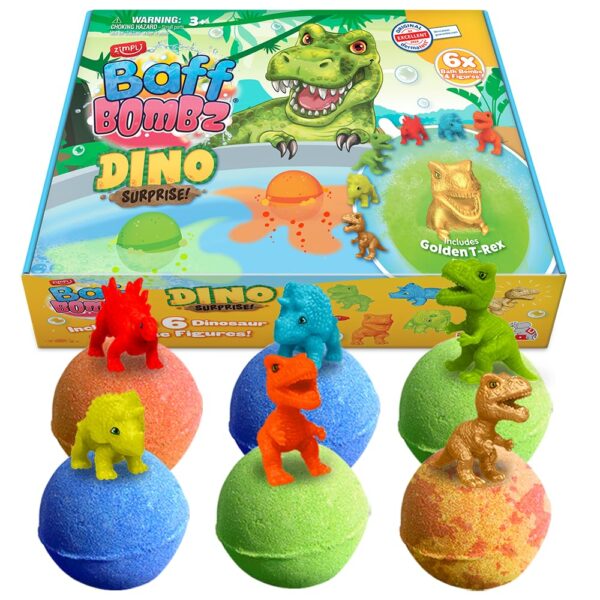 Zimpli Kids Dinosaurier Badebomben 6er Set – Überraschungs-Spielzeug für Kinder