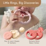 Moonkie Dinosaurier Stapelturm 7-tlg. – Silikon Beissring & Montessori Spielzeug ab 6 Monaten – Bild 5
