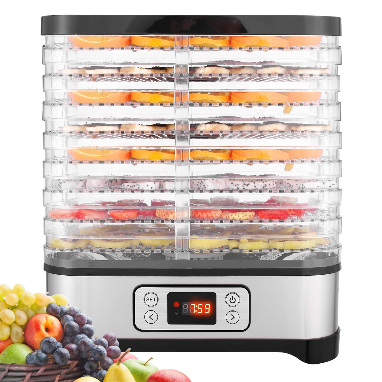 Nictemaw Dörrautomat 400W mit 8 Etagen – Digitaler Obsttrockner für Obst, Gemüse & Fleisch
