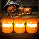 EverBrite Halloween Kürbislaterne 3er Set – Tragbare LED Dekoration mit Lächelgesicht