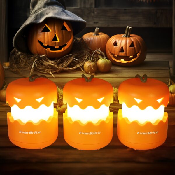 EverBrite Halloween Kürbislaterne 3er Set – Tragbare LED Dekoration mit Lächelgesicht