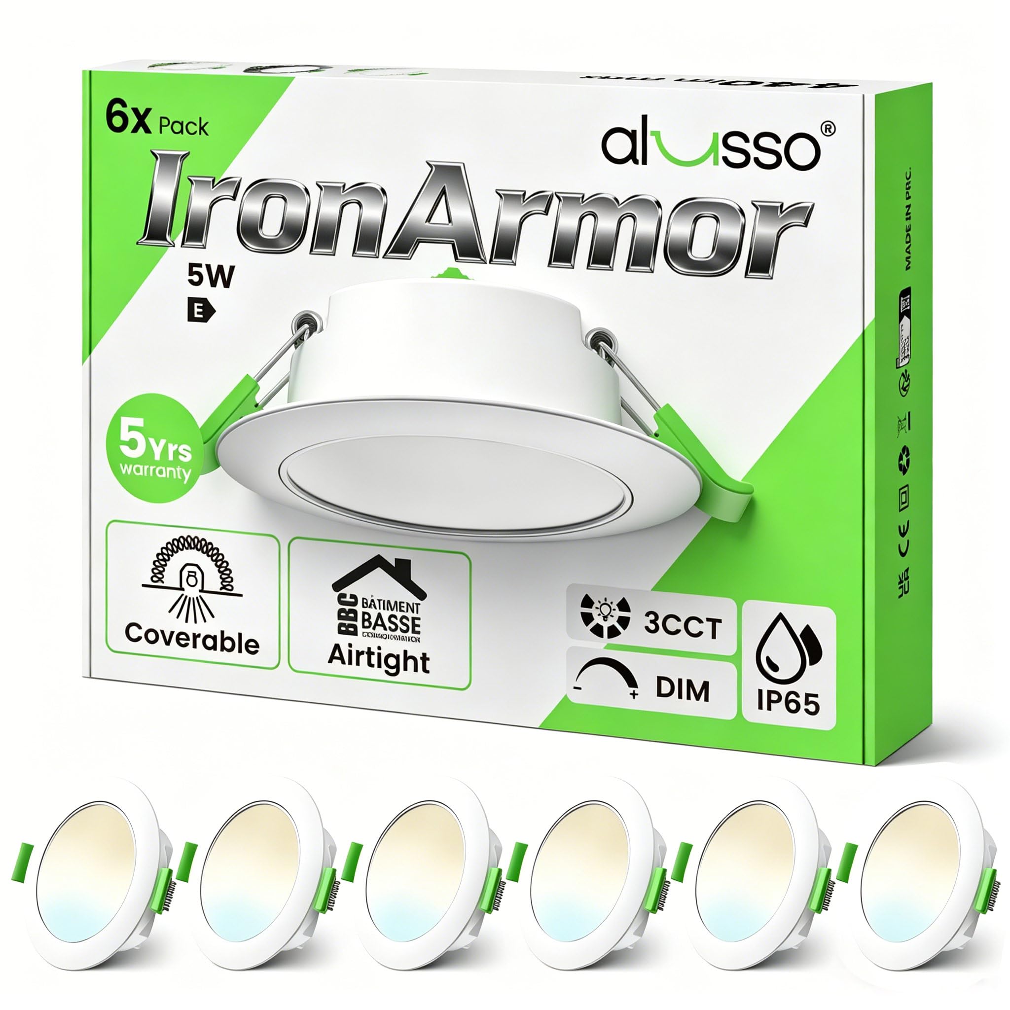 ALUSSO Metall LED Einbaustrahler 230V Dimmbar – 6er Set Badezimmer Spots IP65