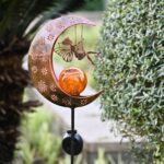 100 cm Solar Gartenlampe Fee auf Mond – LED Wegeleuchte mit Glaskugel für Außen – Bild 8
