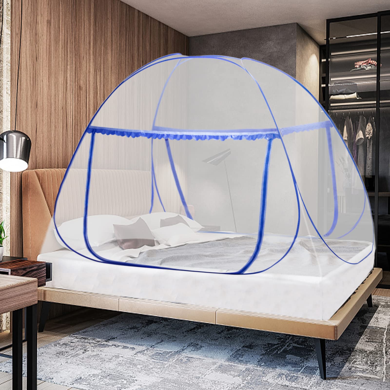 AnJeey Moskitonetz Bett 180x200 cm – Pop-up Doppeltür mit Faltdesign für Camping & Schlafzimmer