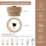 CALOKES Boho Deckenleuchte Ø45cm – 3-flammige Juteseil-Lampe mit Korb-Design – Bild 2