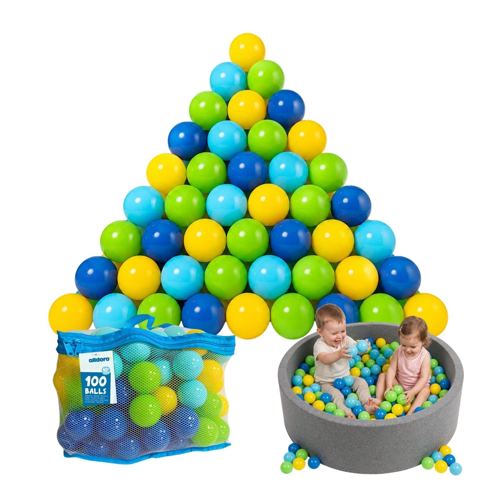 alldoro Bällebad Bälle Ø 6 cm – 100 Spielbälle für Kinder ab 10 Monaten