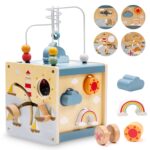 Zaxiva Motorikwürfel aus Holz – 6-in-1 Activity Spielzeug ab 1 Jahr für Kleinkinder