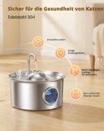 Dctrod Katzenbrunnen Edelstahl 2.6L – Automatischer Trinkbrunnen mit Filtersystem für Katzen & Hunde – Bild 2