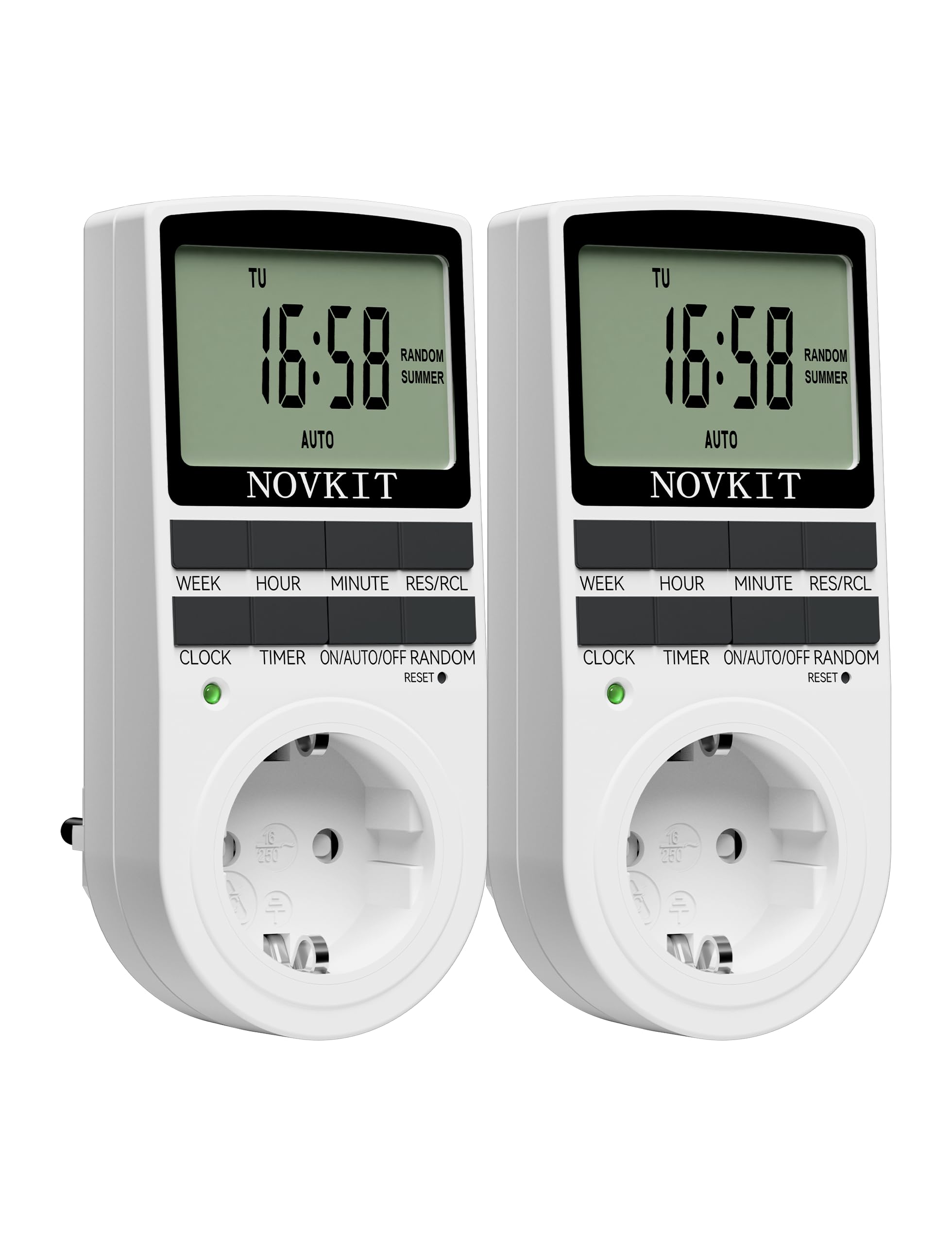 2x NOVKIT Digitale Zeitschaltuhr – 10 Programme & Zufallsfunktion für Heimautomation (230V/16A)