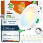 ALUSSO LED Einbaustrahler 7W 230V dimmbar – 3 Farbtemperaturen, IP44, 6er Set