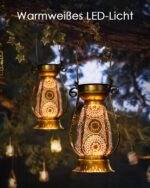 2er Set Solar Laternen Görvitor – IP44 Wasserdicht, Orientalisches Design, Warmweiss LED für Garten – Bild 2