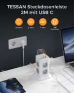 TESSAN 11 in 1 Steckdosenleiste mit USB-C & 2M Kabel – Überspannungsschutz 3600W – Bild 2
