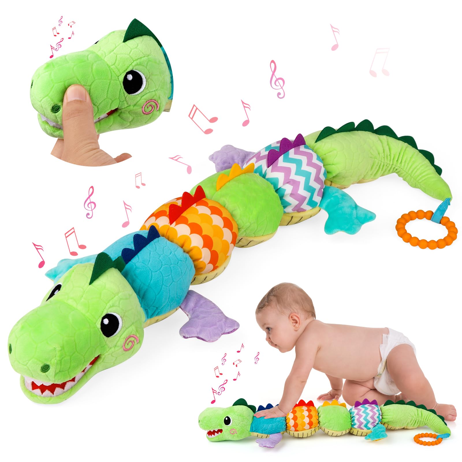 EnGiTores Musikalische Raupe Plüschtier – 4-in-1 Sinnesspielzeug für Babys 0-12 Monate