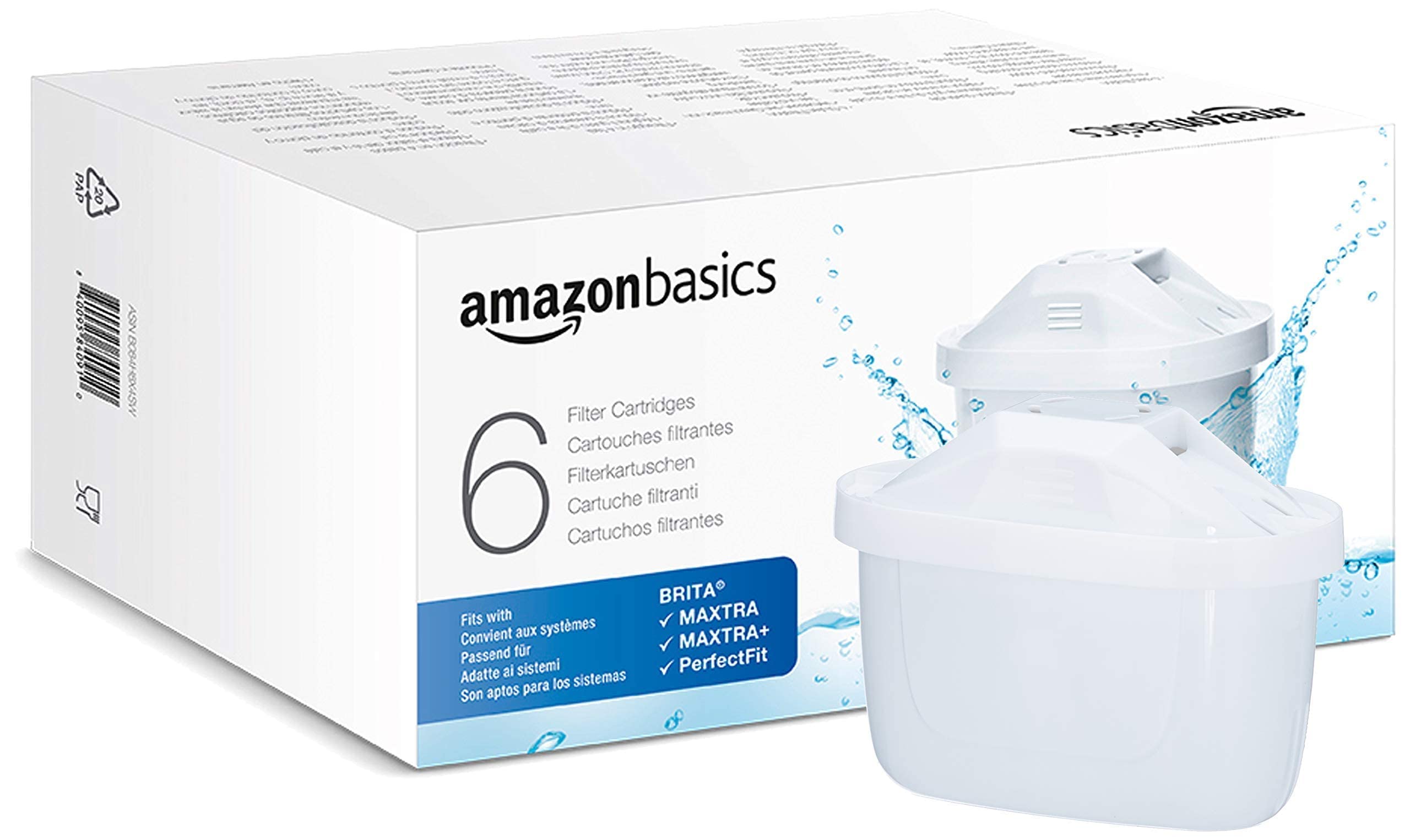 Amazon Basics Wasserfilterkartuschen 6er-Pack – Kompatibel mit BRITA & PerfectFit