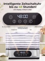 FOHERE Dörrautomat mit 6 Edelstahl-Fächern – 400W Dehydrator mit 48h-Timer & 35-70°C – Bild 5