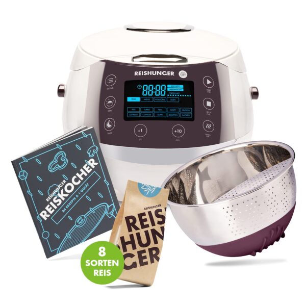 Reishunger Digitaler Reiskocher Starter Set – 12 Kochmodi mit Zubehör & 8 Reissorten