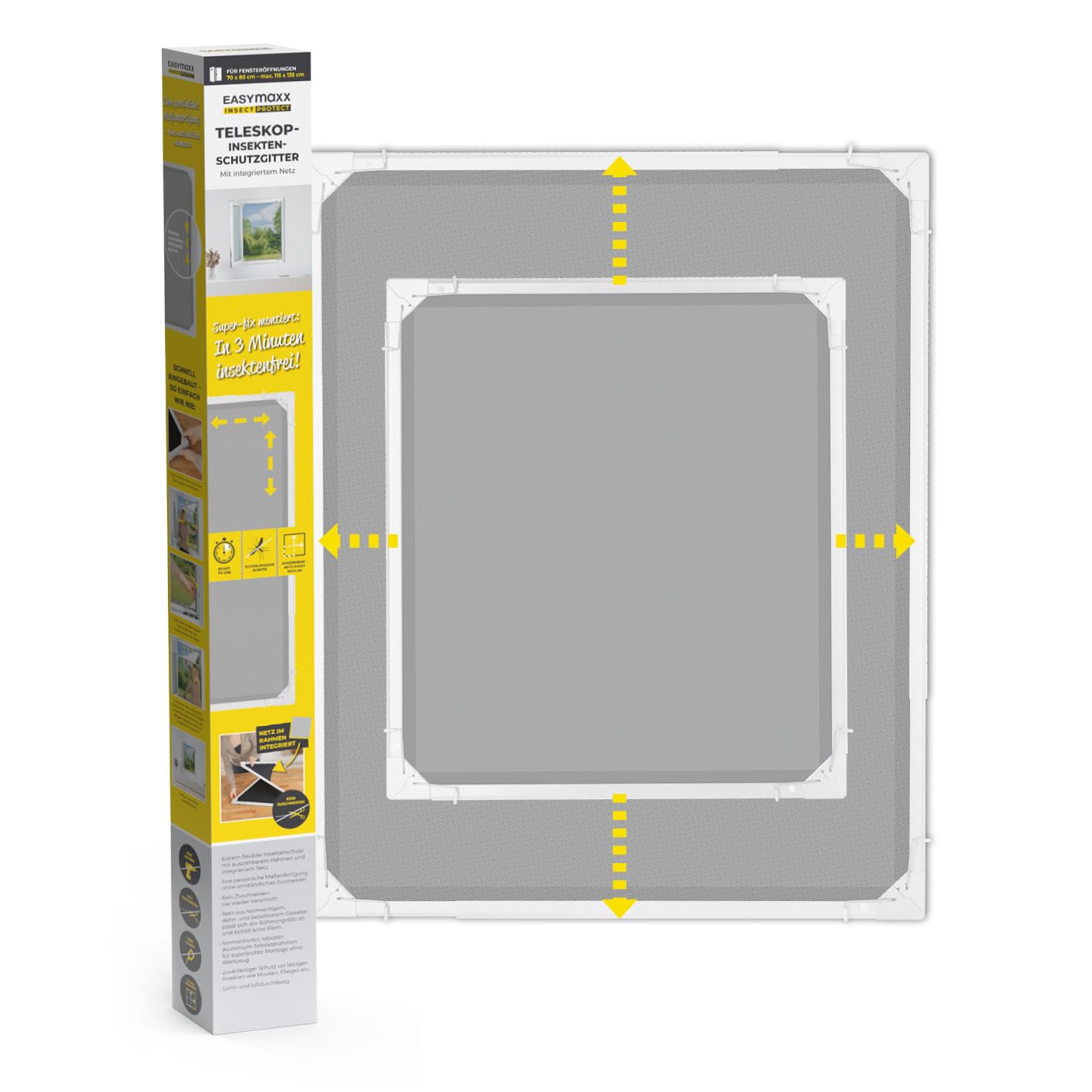 EASYmaxx Insect Protect Teleskop-Insektenschutzgitter – Fliegengitter Fenster ohne Bohren