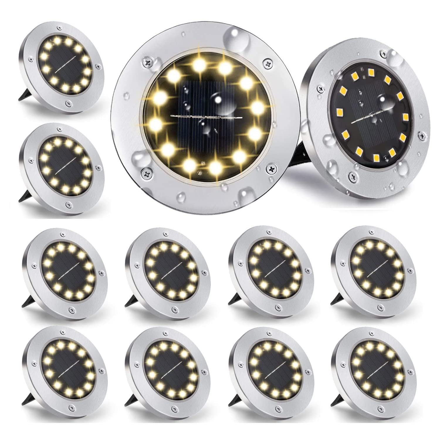 Nurkoo 12er Set Solar Bodenleuchten mit 12 LEDs – Warmweiss Gartenbeleuchtung für Aussen
