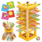Nene Toys BeeFall Bienen-Geschicklichkeitsspiel – Holzturm mit 4 Spielvarianten für Kinder ab 3 Jahren