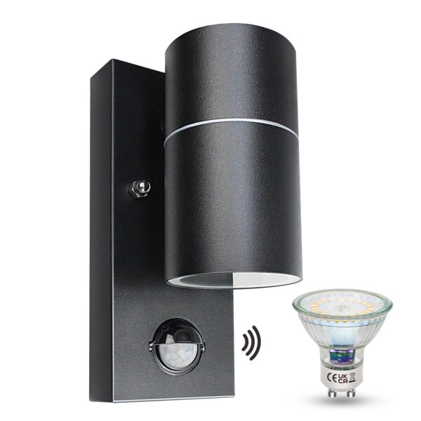 Wondlumi Außenleuchte mit Bewegungsmelder Schwarz – 5W GU10 LED IP44 für Terrasse & Garten