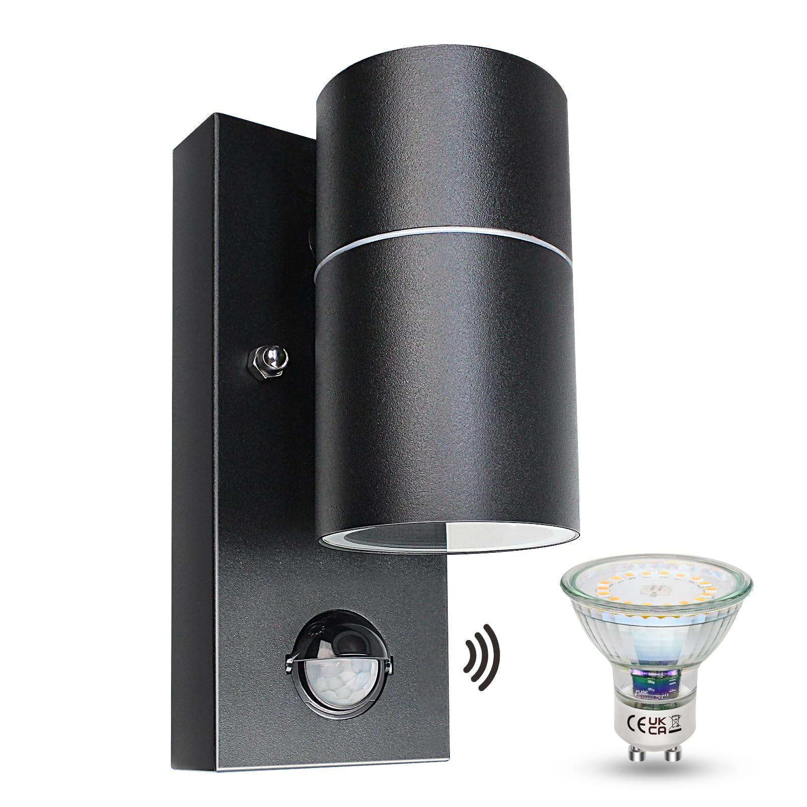 Wondlumi Außenleuchte mit Bewegungsmelder Schwarz – 5W GU10 LED IP44 für Terrasse & Garten