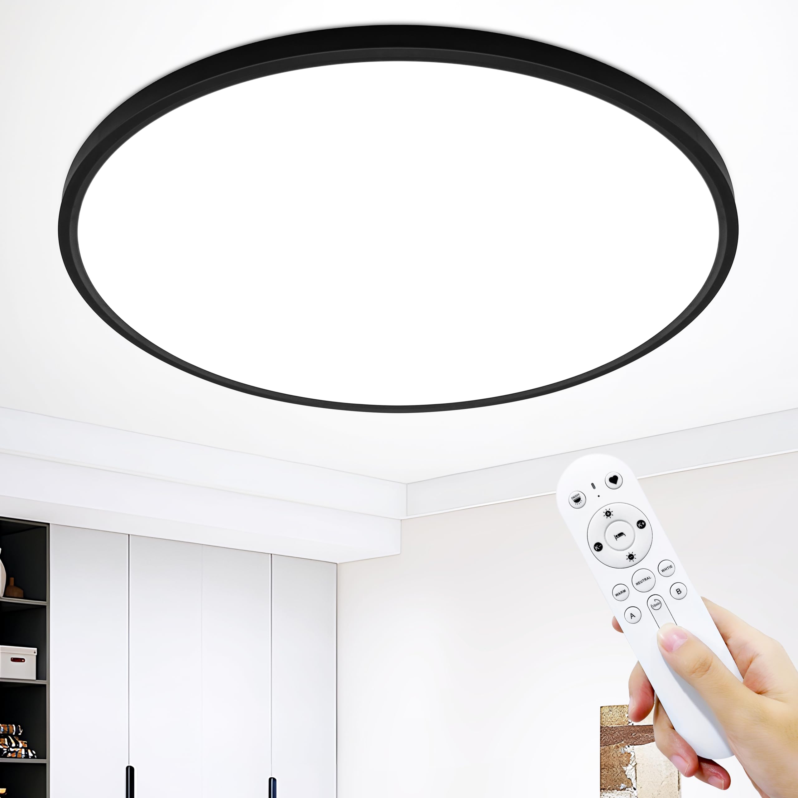 MOONSEA 48W LED Deckenleuchte Ø50cm Dimmbar 3000-6000K – Flache Designleuchte mit Fernbedienung