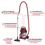 Einhell Nass-Trockensauger TE-VC 2580 SACL – 1100 W, 25-L-Behälter mit HEPA-Filter – Bild 3