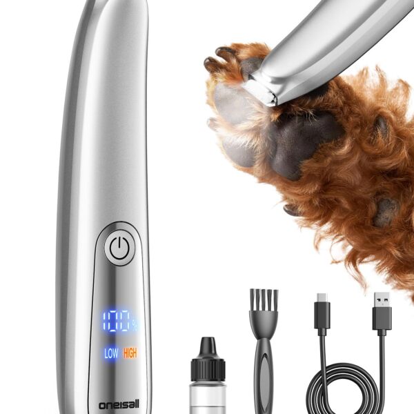 oneisall Pfotentrimmer für Hunde & Katzen mit LED-Licht – Kabellos & Ultra-Leise