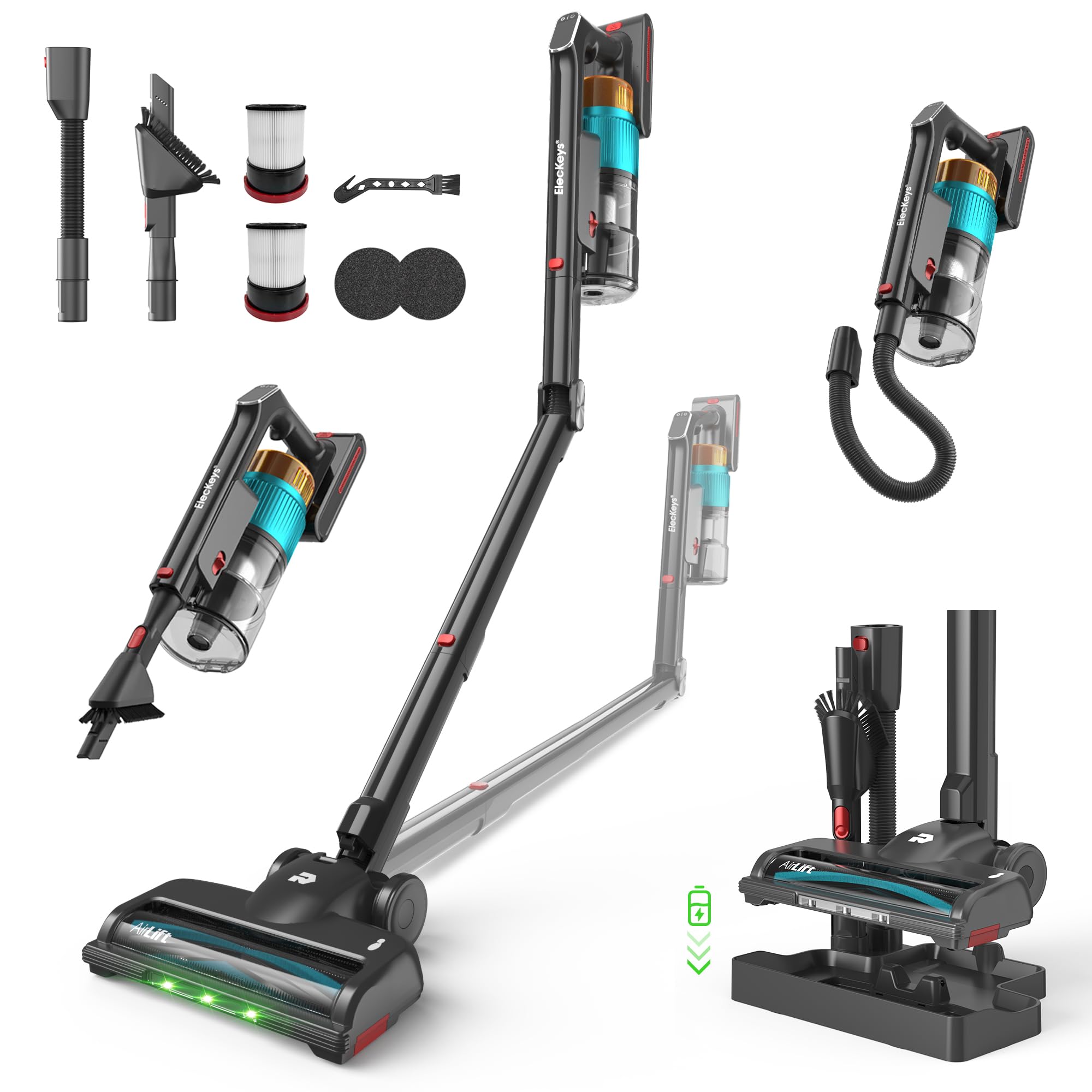 716xbz1asYL._SY2000_.jpg ElecKeys Akku Staubsauger 55KPa/650W, 65 Min Laufzeit – Kabellos Faltbar für Tierhaare – Bild 1