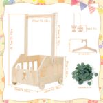 Wuciray Wickelkorb mit Holzrädern & Griff – Multifunktionaler Babygeschenk Korb aus Holz – Bild 3