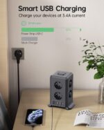 Sameriver 12-in-1 Steckdosenleiste mit 8 AC & 4 USB – Überspannungsschutz für Büro & Zuhause – Bild 3