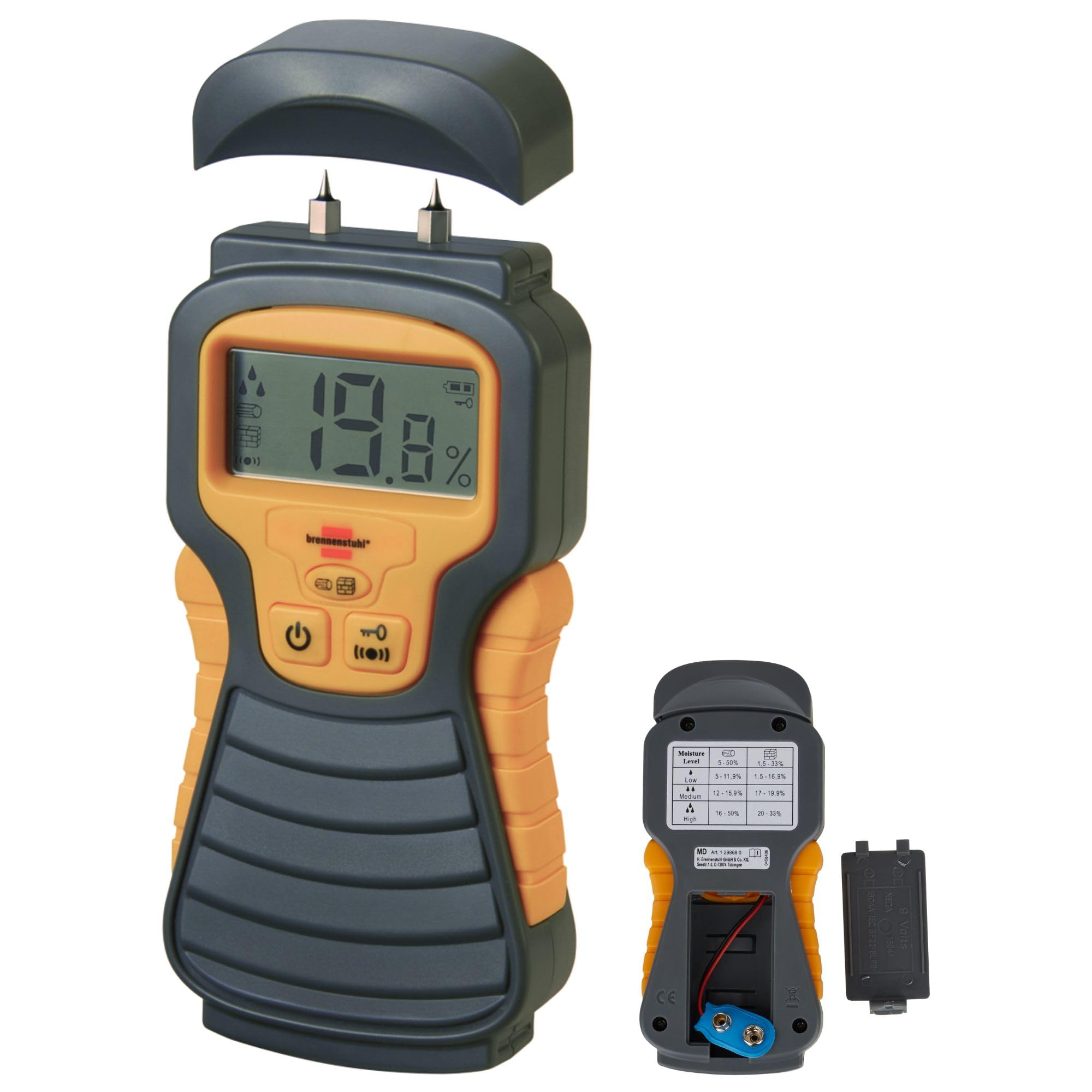 Brennenstuhl Feuchtigkeits-Detector MD – Holz- & Baustoff-Feuchtemessgerät mit LCD-Display